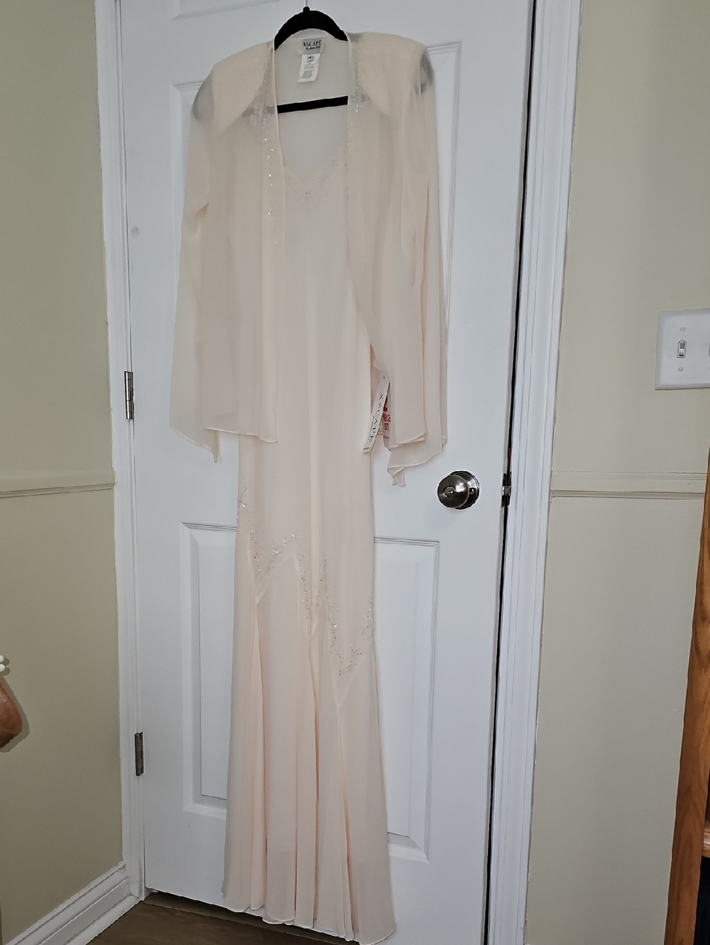 Xscape Cream Beaded Wedding Dress with Sheer Jacket